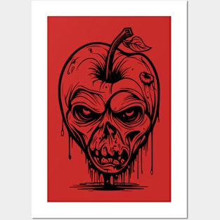 Halloween Zombie Apple Skull Face Posters and Art